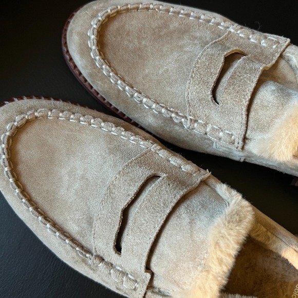 Dolce Vita Hardi Slingback Loafers Beige Suede Shearling Lined Womens Sz 10 NEW - Picture 5 of 8